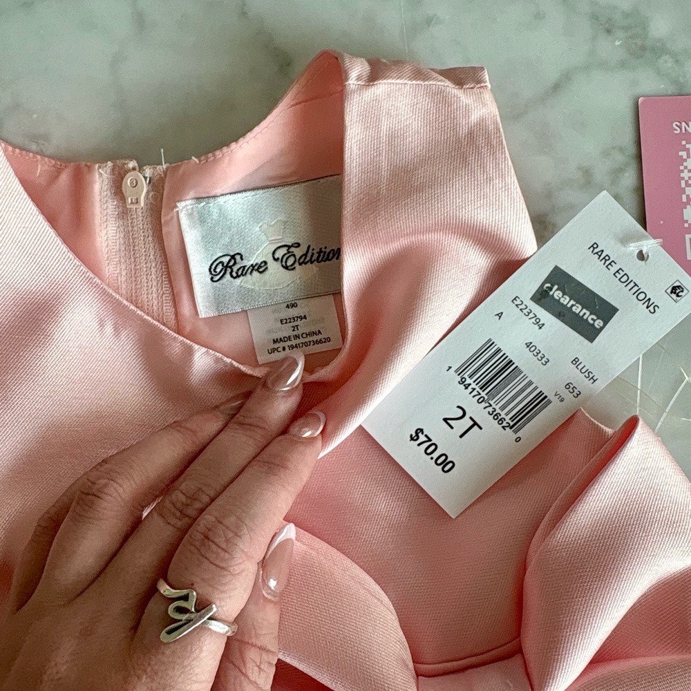 Rare Editions Pink Satin Dress with Bow - Picture 3 of 3